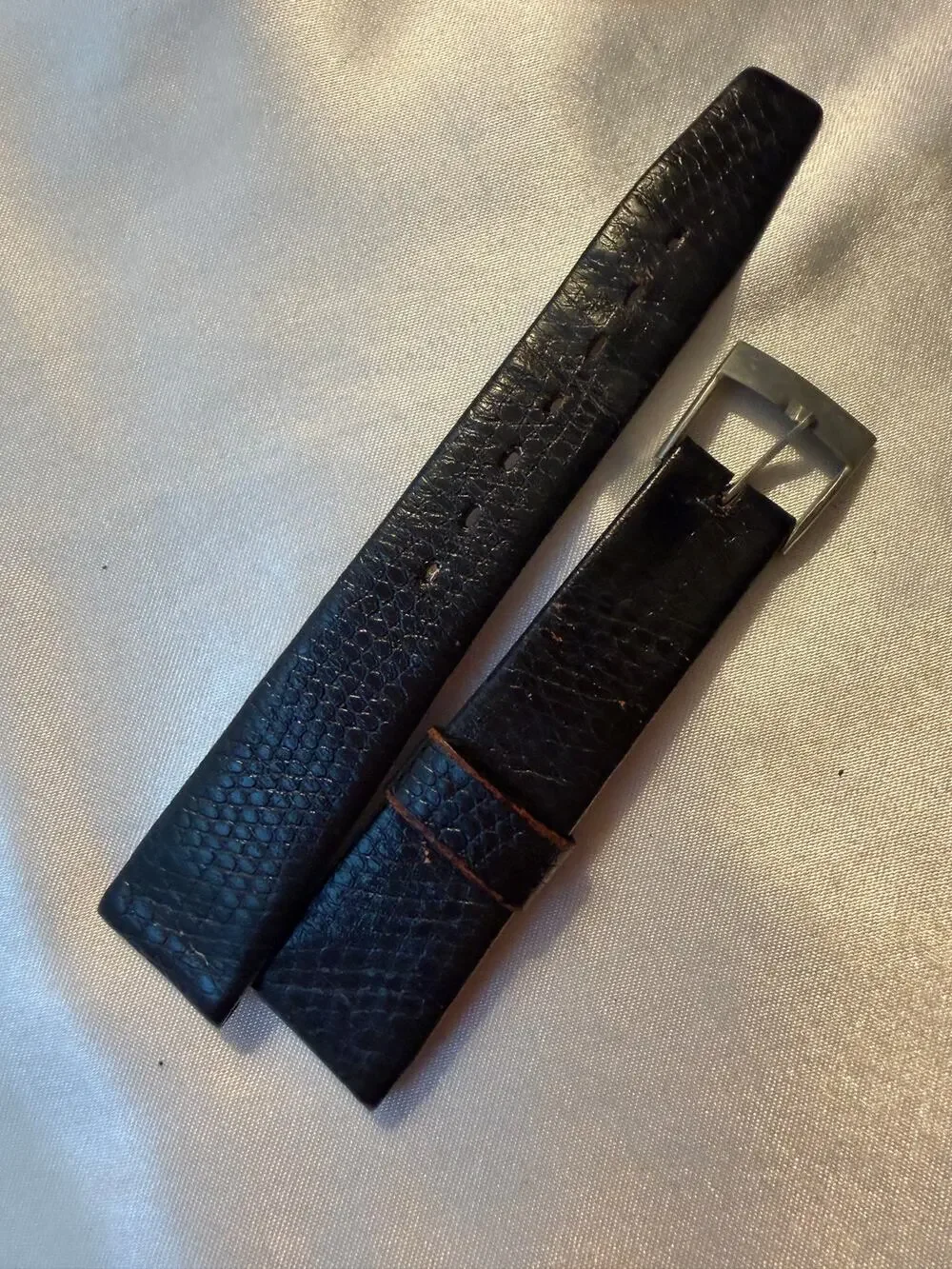 Vintage Black Lizard Grain Leather Watch Band Strap 20mm to 16mm Taper (CCC123)